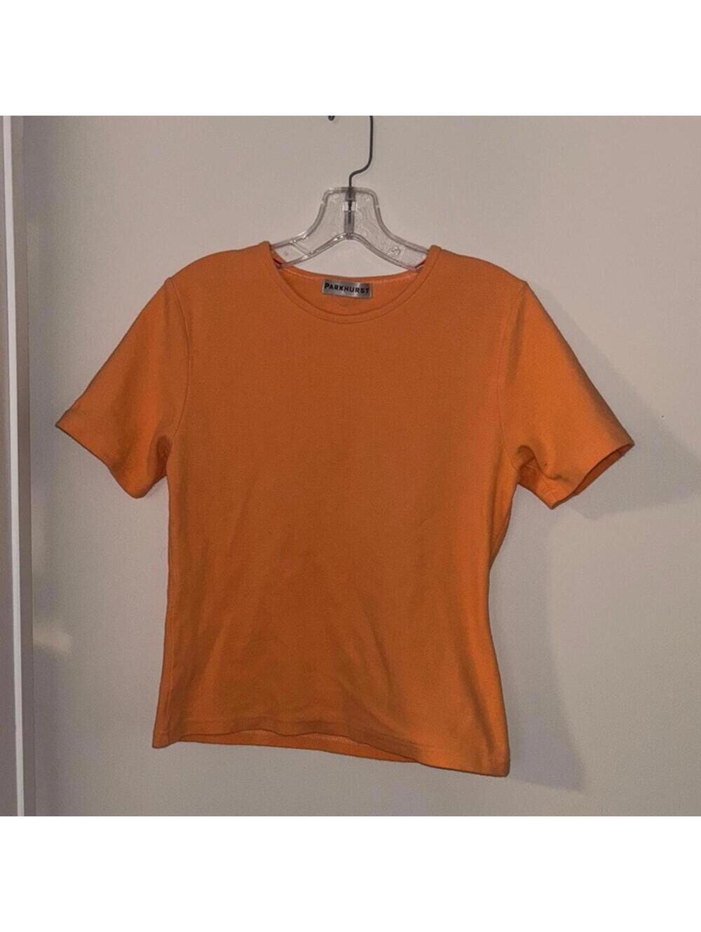Vintage Parkhurst Orange Crewneck Short Sleeve Shirt Top Minimal Spring Colorful